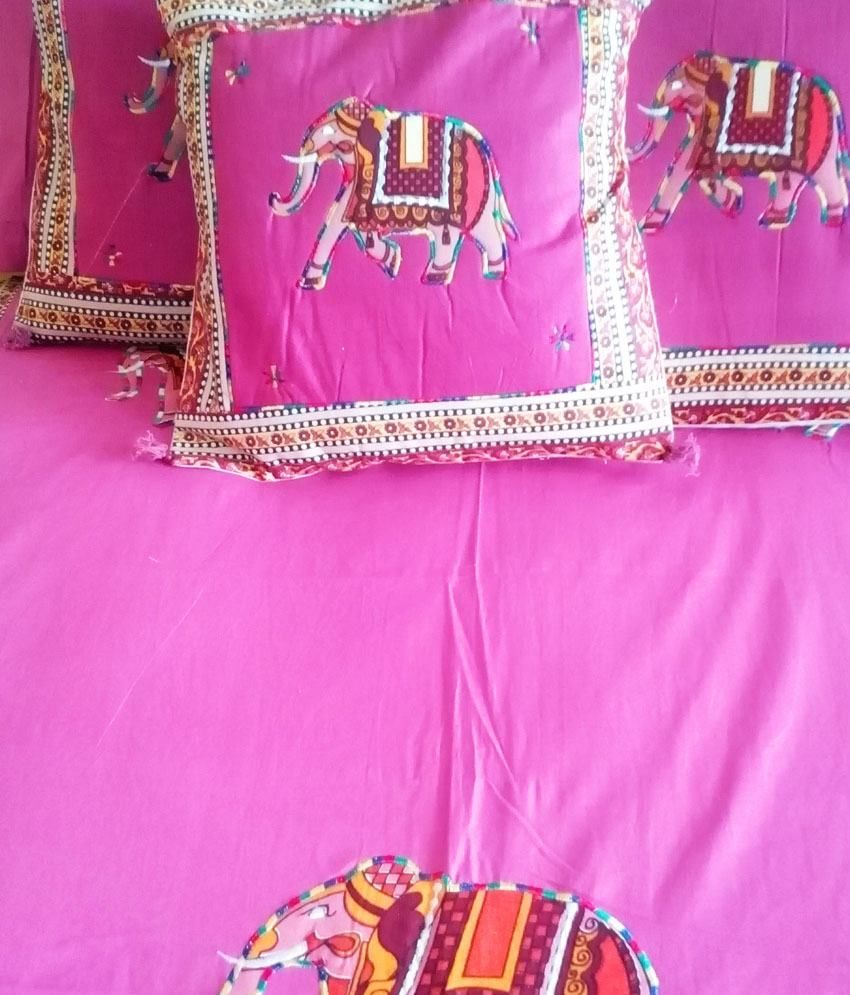 MR Textiles Pink Traditional Cotton Diwan Set 8 Pcs (1 Diwan Bed Sheet