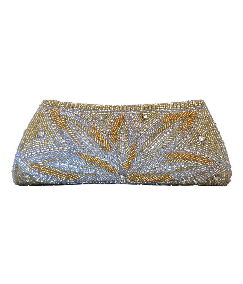 Buy Mysha Beaded Clutch In Golden And Silver Combination at Best Prices ...