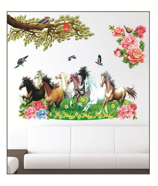 PINDIA Multicolour 3D  Running Horses Design Wall  Sticker  