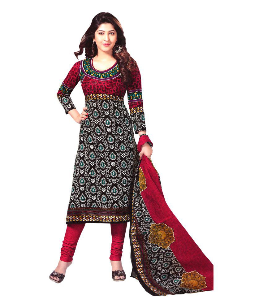 Nikshi Black Cotton Unstitched Dress Material - Buy Nikshi Black Cotton ...