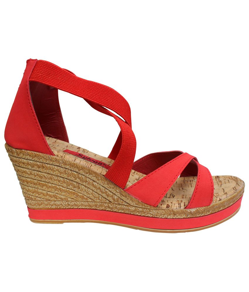 Sylcon Red Wedge Heel Sandals Price in India- Buy Sylcon Red Wedge Heel ...