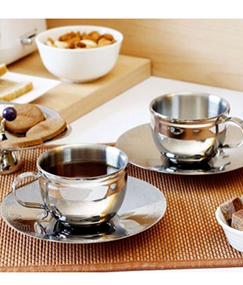Arttdinox Seamless Belly Stainless Steel Tea Cup & Saucer 2 Pcs Buy