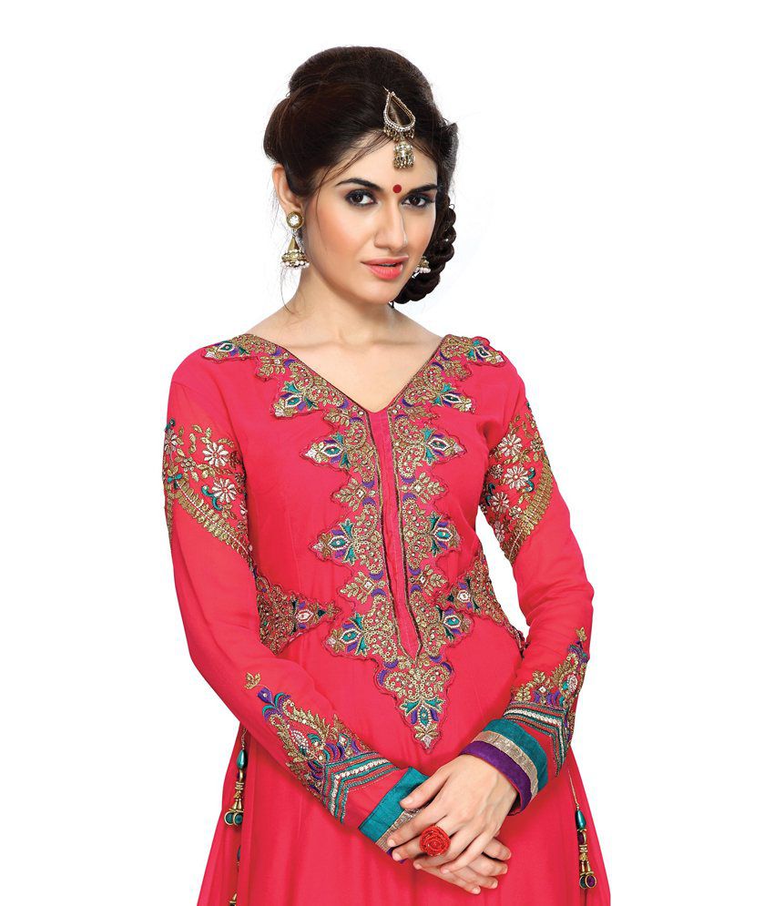 Desi Girl Red Georgette Unstitched Dress Material Buy Desi Girl Red