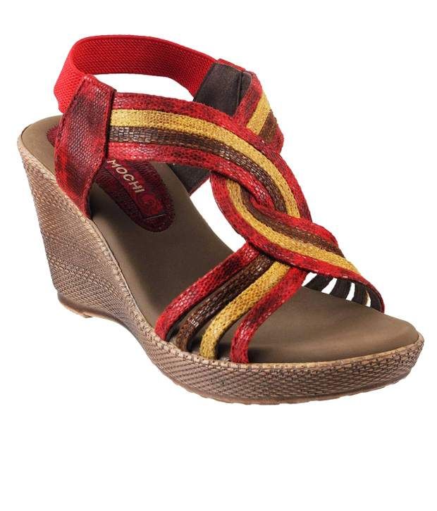 Mochi Red Wedges Sandals Price in India- Buy Mochi Red Wedges Sandals Online at Snapdeal