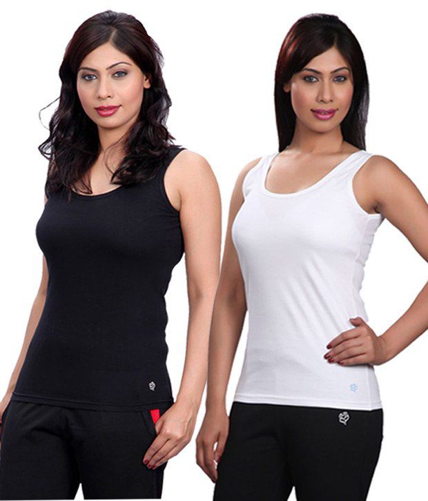     			Selfcare White and Black Colors Camisoles Pack of 2