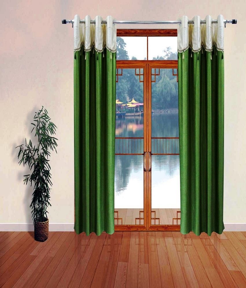 Homefab India Single Window Eyelet Curtain Solid Green