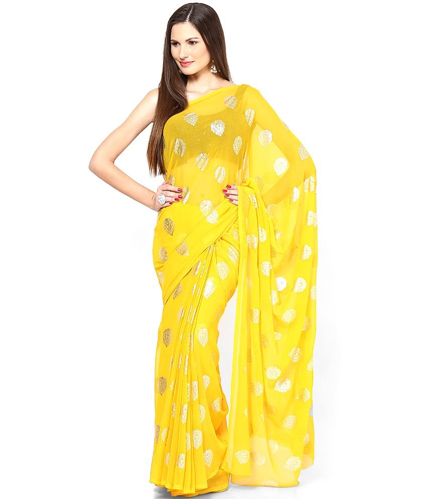 Rajasthani Sarees Yellow Chiffon Saree Buy Rajasthani Sarees Yellow