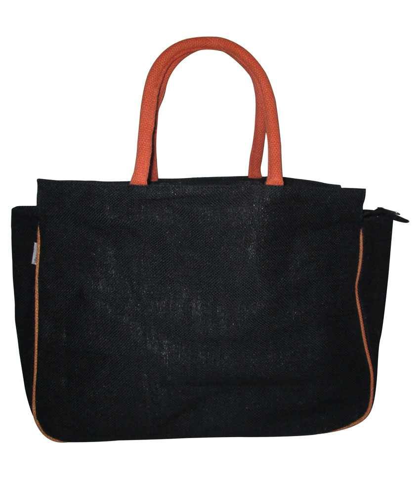 Buy Earthbags Black Jute Bag With Orange Trim With Zipper Closure at ...