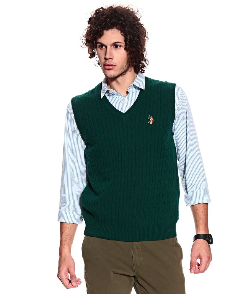 U.S. Polo Assn. Green Woollen V-neck 