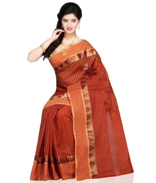 Utsav Fashion Orange Embroidered Cotton Saree - Buy Utsav Fashion ...