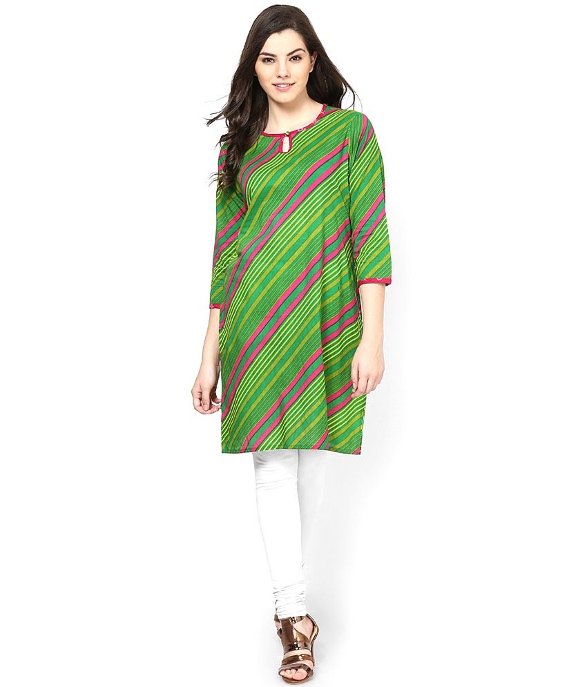 Jaipur Kurtis Pure Cotton Green 3/4th Sleeves Kurti - Buy Jaipur Kurtis Pure Cotton Green 3/4th 