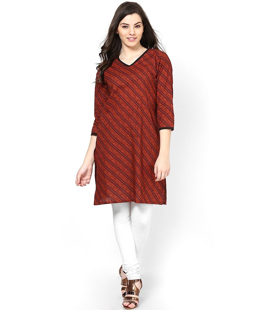 Jaipur Kurtis Pure Cotton Red 3/4th Sleeves Kurti Buy Jaipur Kurtis