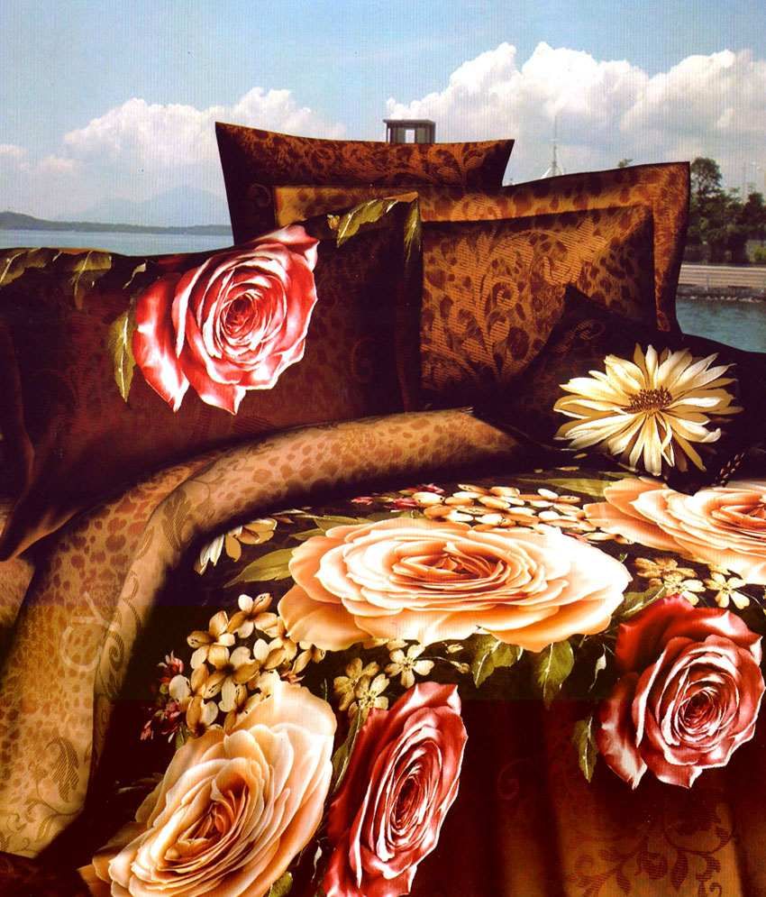 Tima Brown 3D Designer Printed Double Bedsheet with 2 Pillow Covers