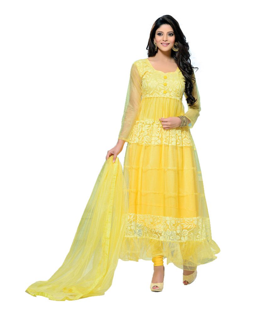 yellow net dress design