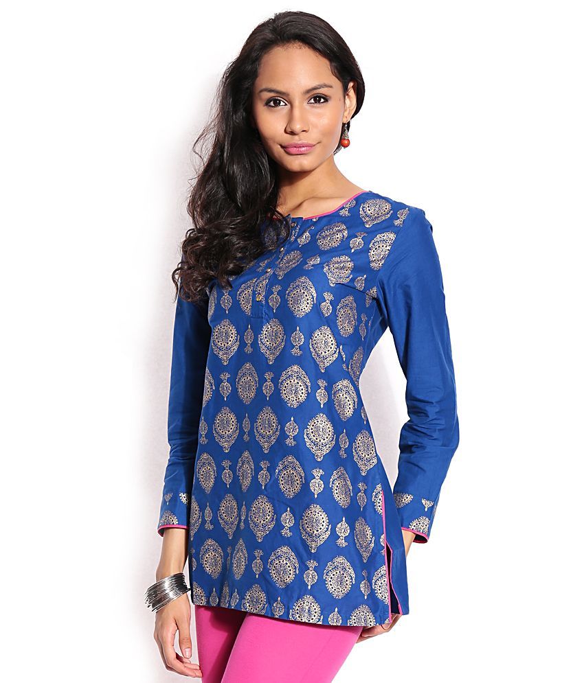 biba blue printed kurta