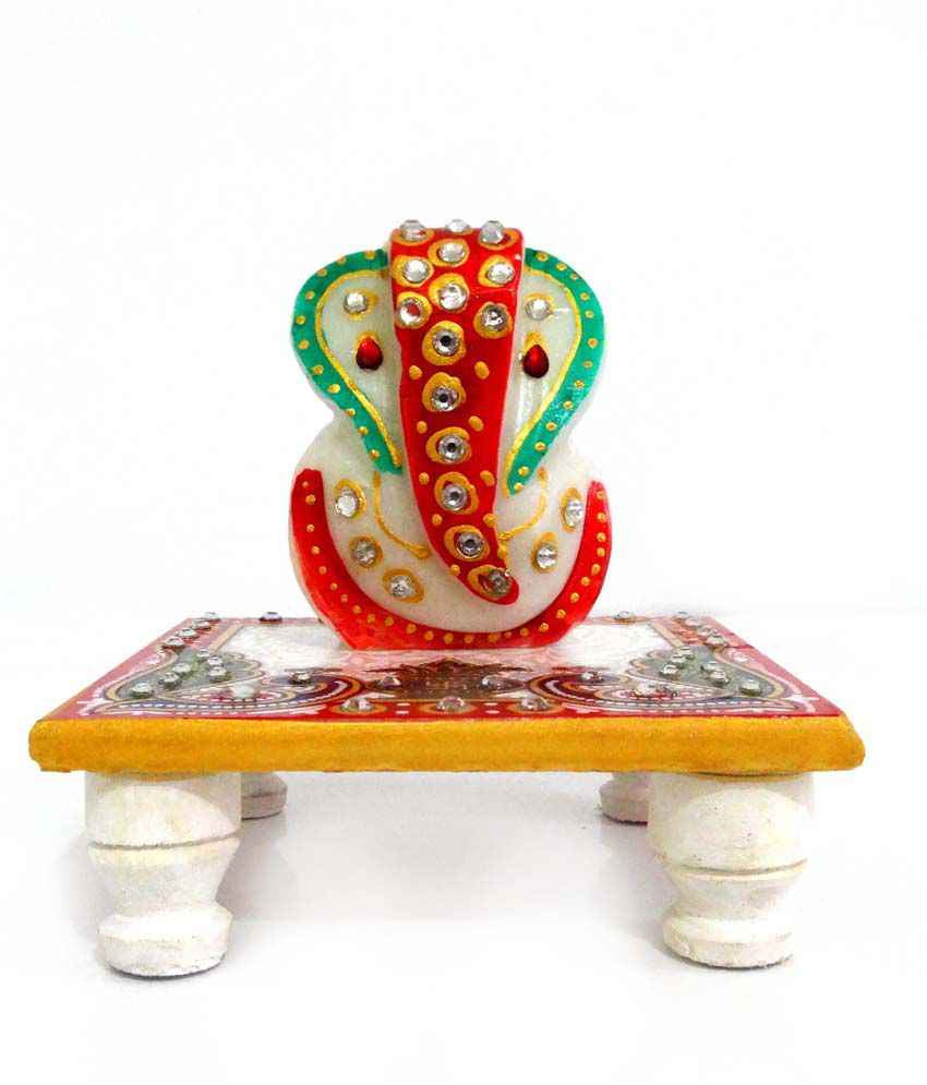Unique Marble Ganesha with Chowki , beutifully decorated with ...