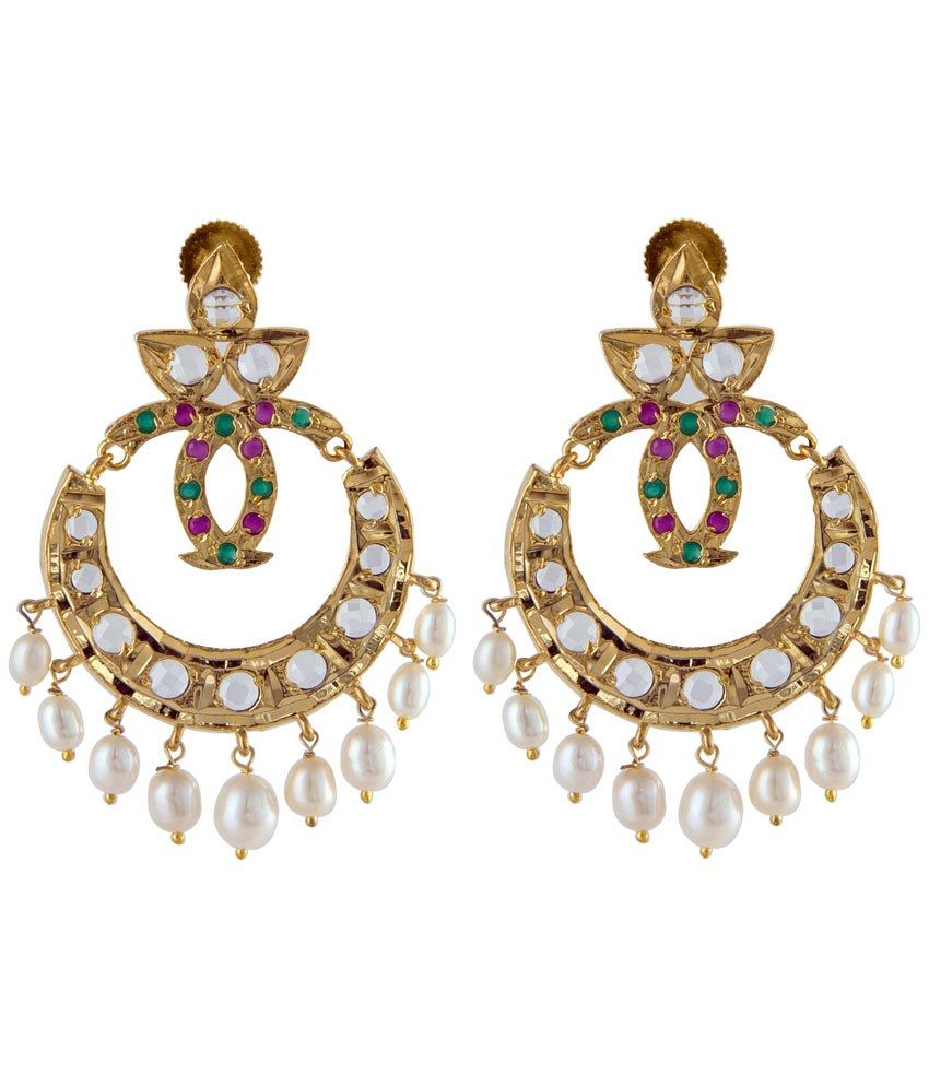 Krishna Pearls & Jewellers Pearl Chand Bali Earrings - Buy Krishna ...