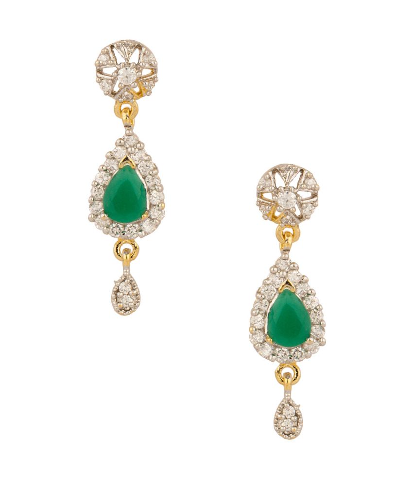Voylla Exquisite Pair Of Dangler Earrings Embellished With Cz And Green ...