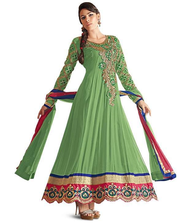 Elegant Mehndi Green Anarkali Suit - Buy Elegant Mehndi Green Anarkali Suit Online at Low Price 