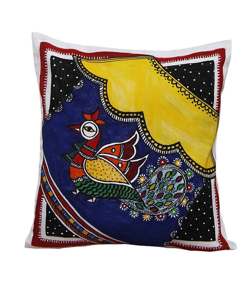 Rang Rage Madhubani Peacock White Cotton Hand Painted Cushion Cover: Buy  Online at Best Price | Snapdeal