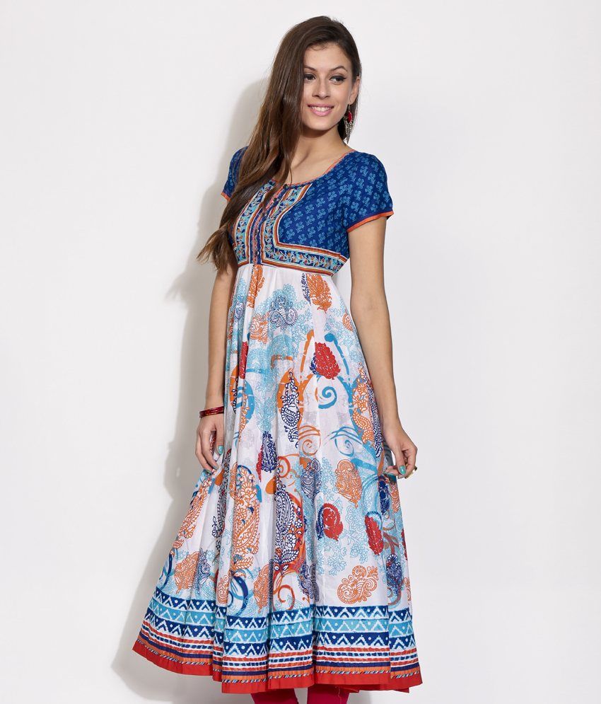 Biba Blue & Red Printed Cotton Kurti - Buy Biba Blue & Red Printed ...