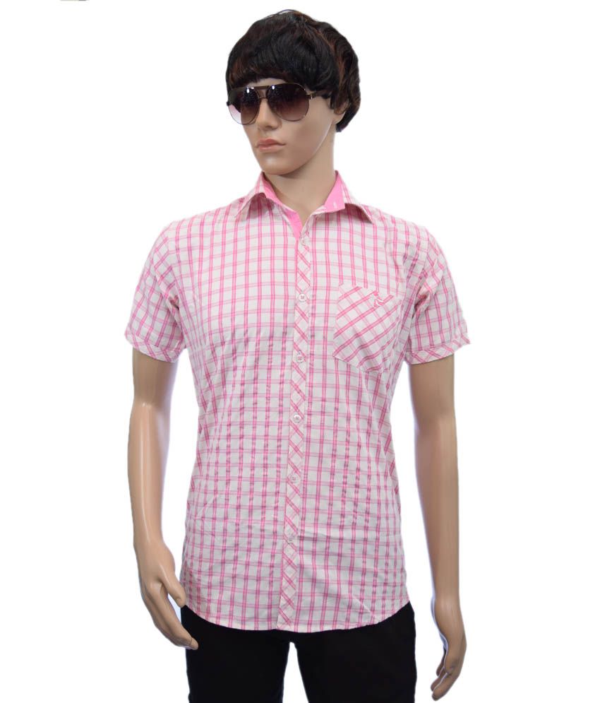     			British Terminal Pink Cotton Slim Fit Checks Shirt