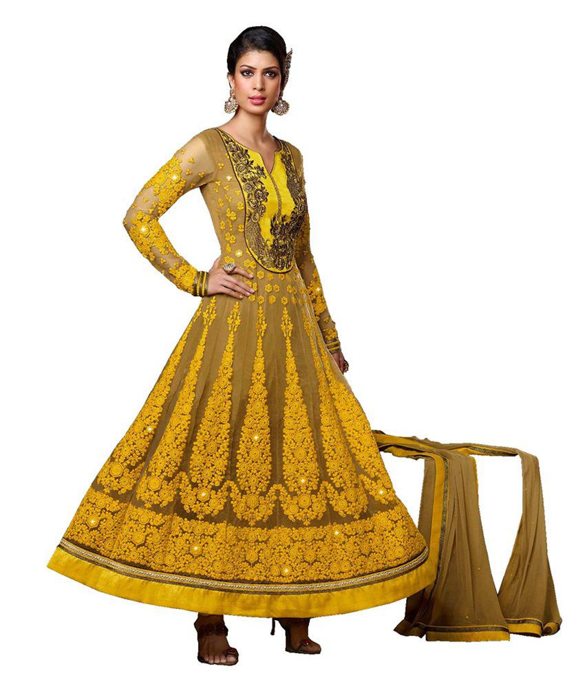 Ajay And Vijay Golden Net Semi-Stitched Embroidered Dress Material ...