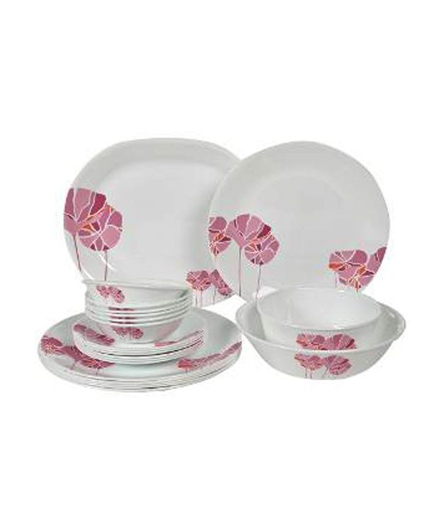 Corelle 21 Pcs Dinner Set- India Collection Pink Lotus White & Pink