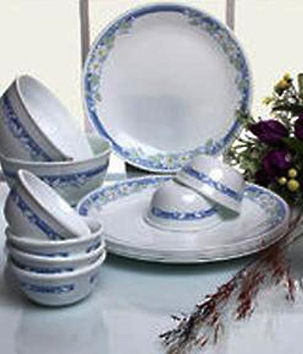 Corelle Jasmine White & Blue Glass Dinner Set 14 Pcs: Buy ...