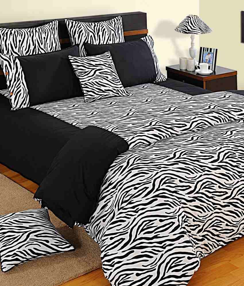 Swayam Black Abstract Cotton Double Bed Sheet With 2 Pillow Covers ...