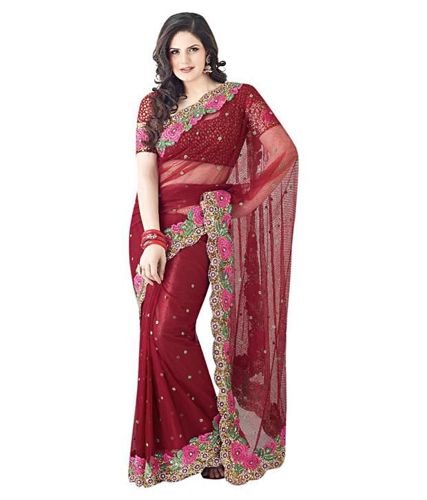 valuze Rattling Patch Bordered See Through Net Saree Without Blouse ...