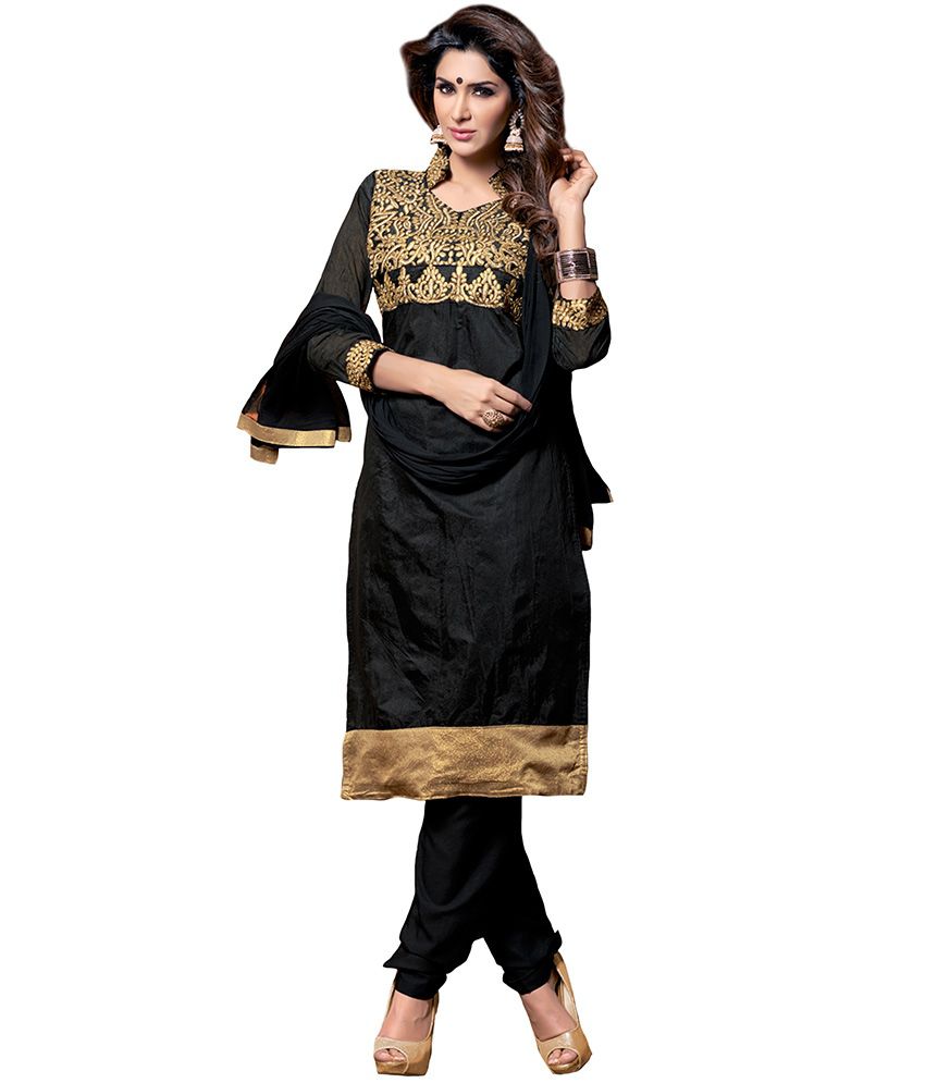 Tamanna Fashions Black Embroidered Chanderi Dress Material - Buy ...