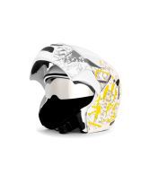 Vega Helmet - Full Face Helmet - Boolean Street (White Base with Yellow Graphic Helmet)