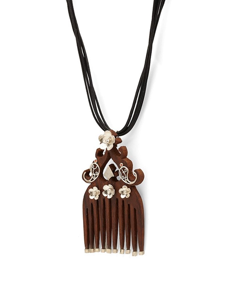 Fabindia Silver Floral And Paisley Wooden Pendant Buy Fabindia Silver Floral And Paisley Wooden