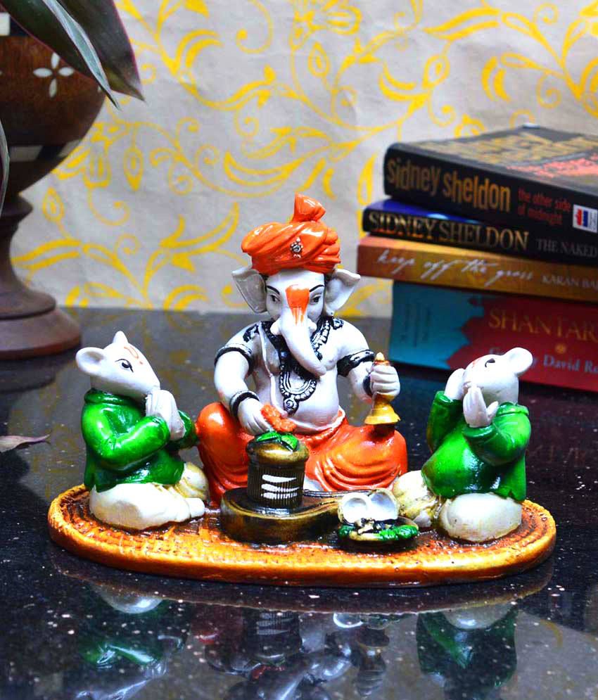     			eCraftIndia Multicolour Synthetic Fiber Lord Ganesha With 2 Rats