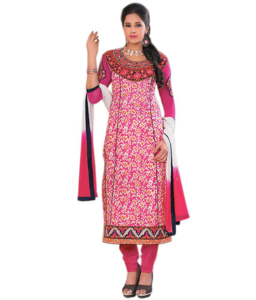 Ajay And Vijay Pink Cotton Embroidered Anarkali Dress Material - Buy ...