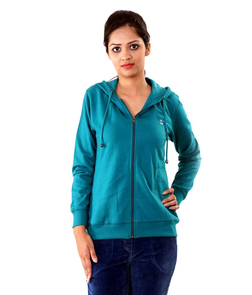 Buy Her Grace Turquoise Hooded Zippered Sweatshirt Online at Best ...