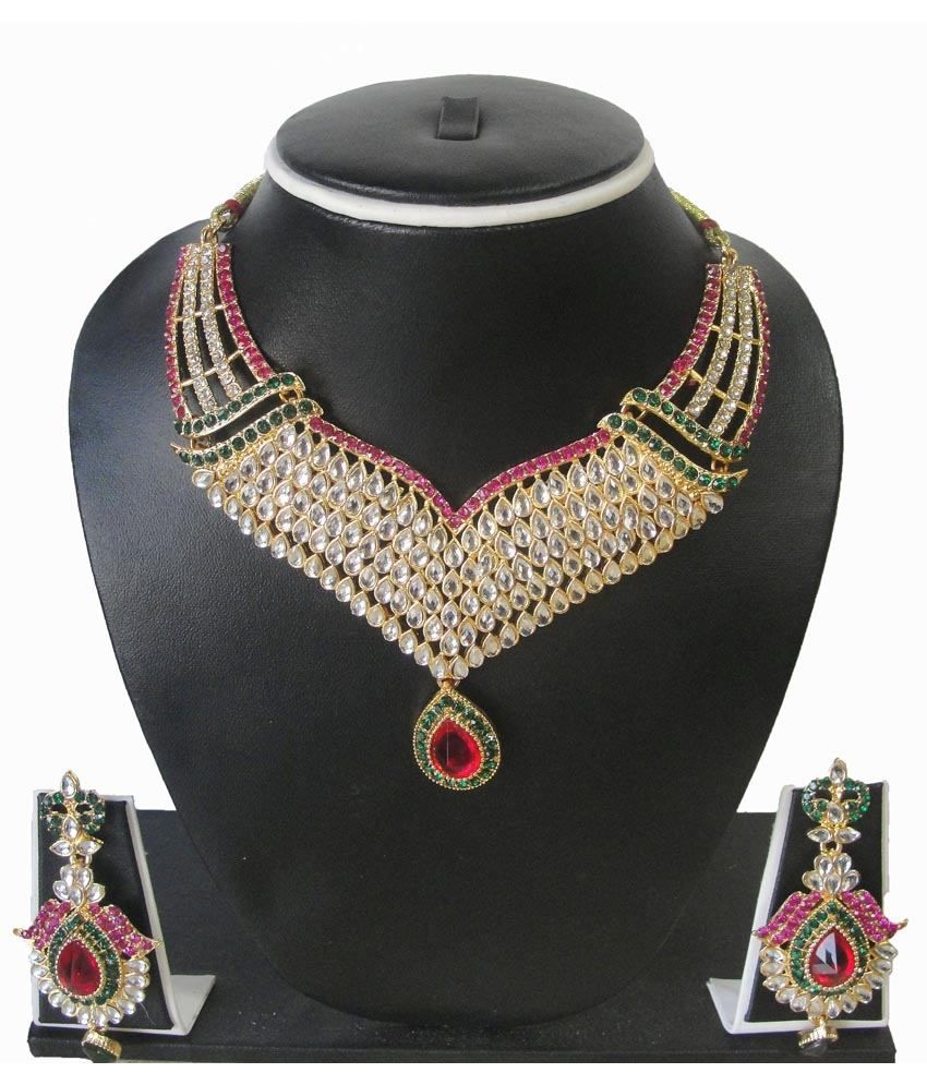 Zaveri Pearls Multicolour Antique Traditional Designer Necklace Set