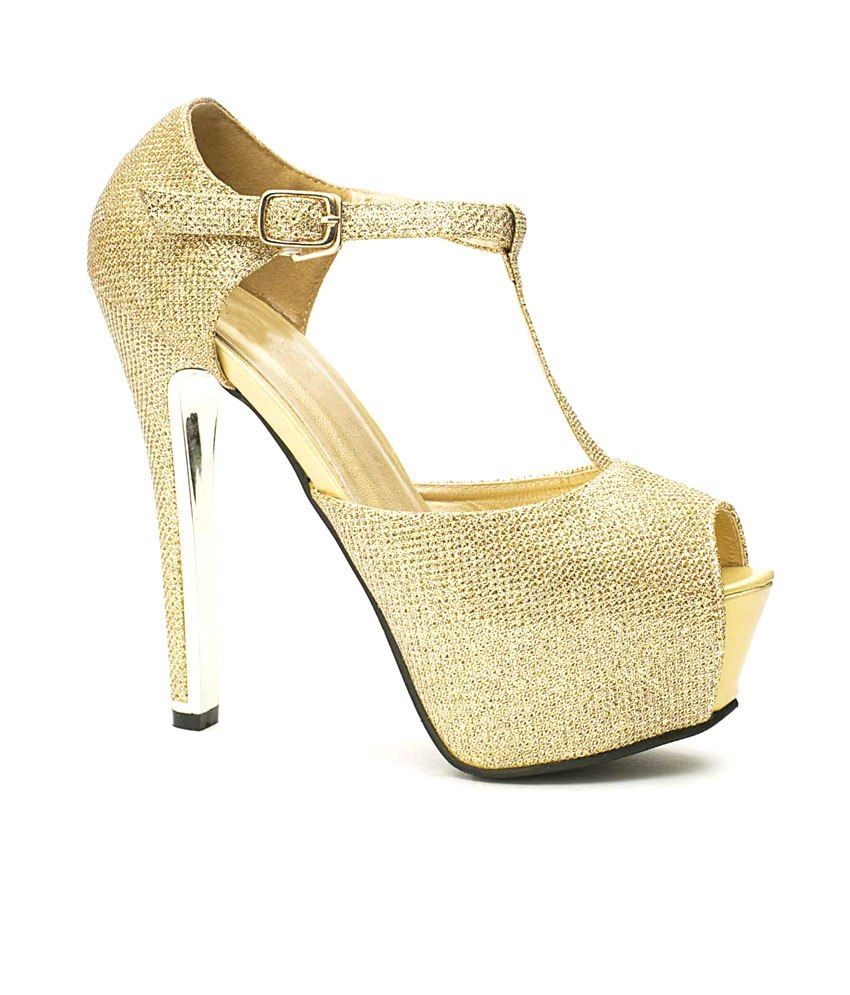 Download Wellworth Gold Stiletto High Heel Sandals Price in India ...