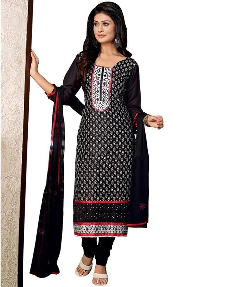 Surat Tex Black Embroidered Cotton SemiStitched Dress Material Buy