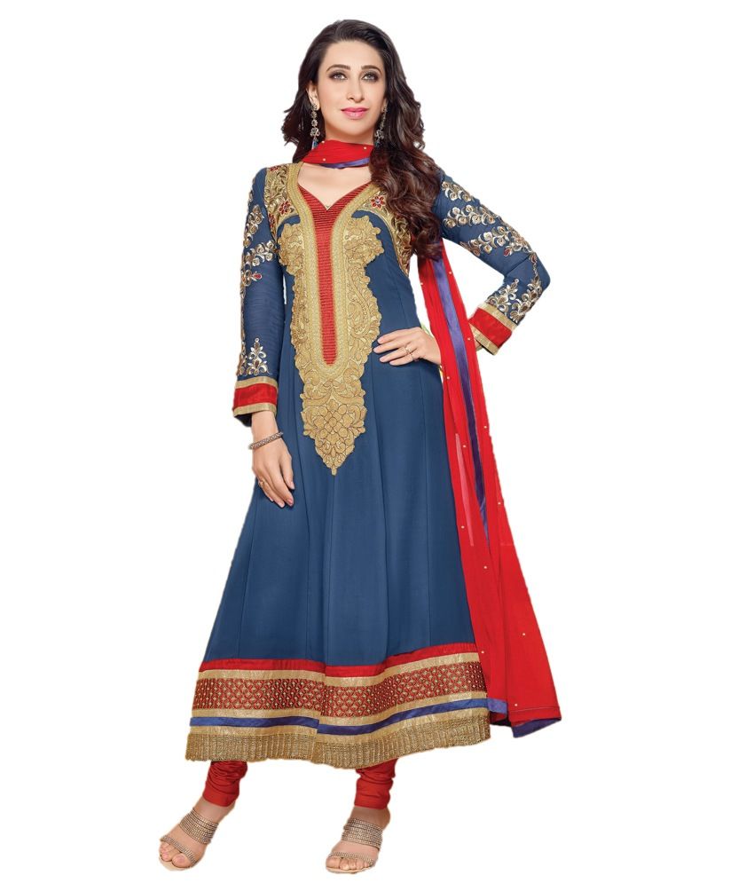 Indian Wholesale Clothing Blue Faux Georgette Unstitched Dress Material ...