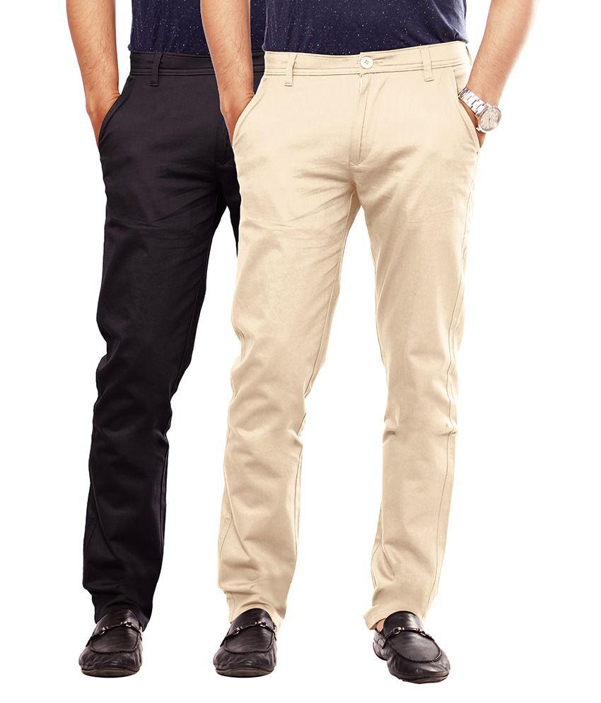     			Uber Urban Black Cotton Lycra Casuals Chinos - Pack Of 2