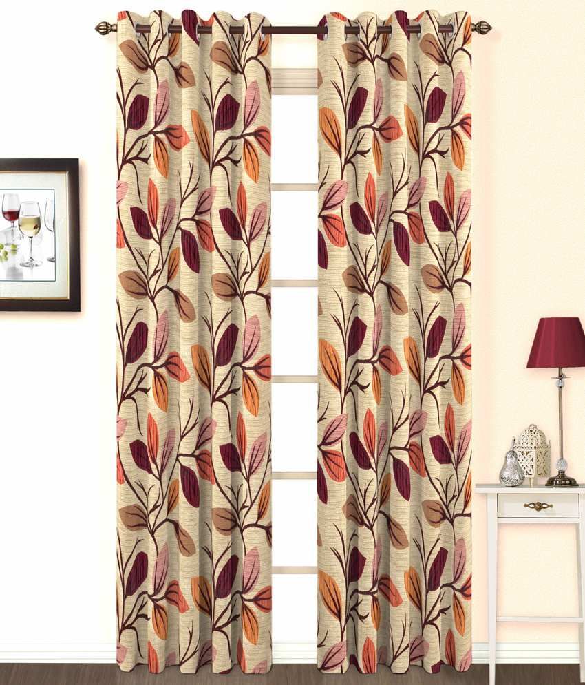 Skipper Maroon & Beige Natural Poly Cotton Eyelet Curtain - Buy Skipper ...