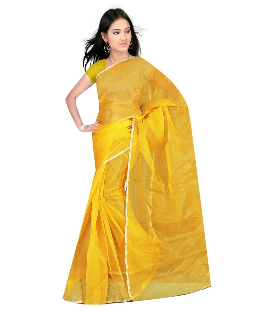 Sai Baba Textiles Yellow Tissue Saree Buy Sai Baba Textiles Yellow