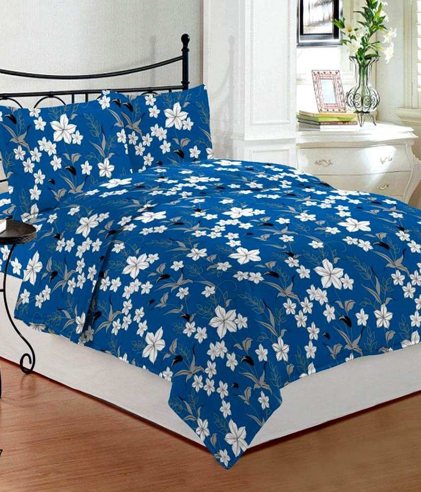 Bombay Dyeing Florentine Blue Floral Cotton Double Bed Sheet With 2 Pillow Covers Buy Bombay 3786