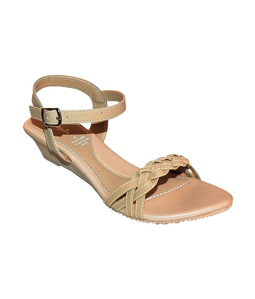 Khadim's Beige Strap-on Low Wedge Sandals Price in India- Buy Khadim's Beige Strap-on Low Wedge 