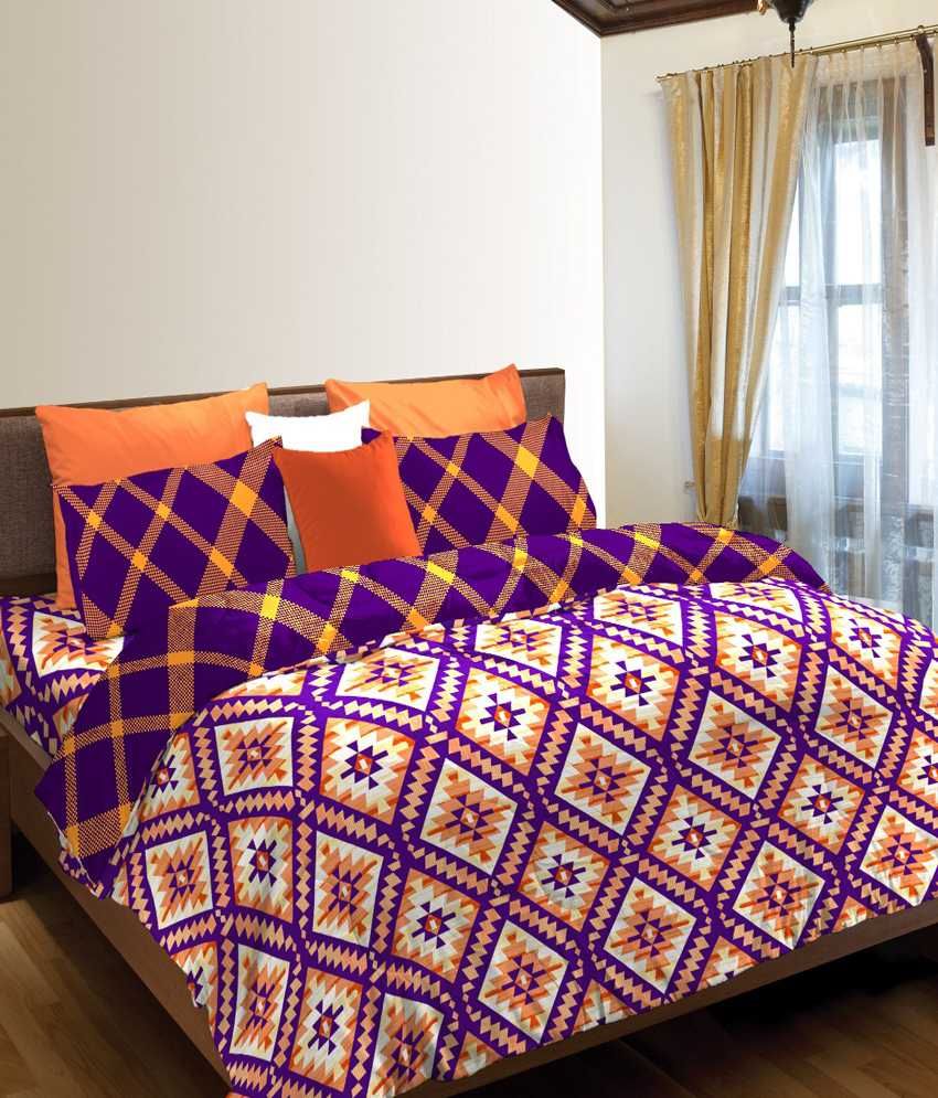 Stellar Home Usa Multicolour Traditional Cotton 1 Bed Sheet With 2