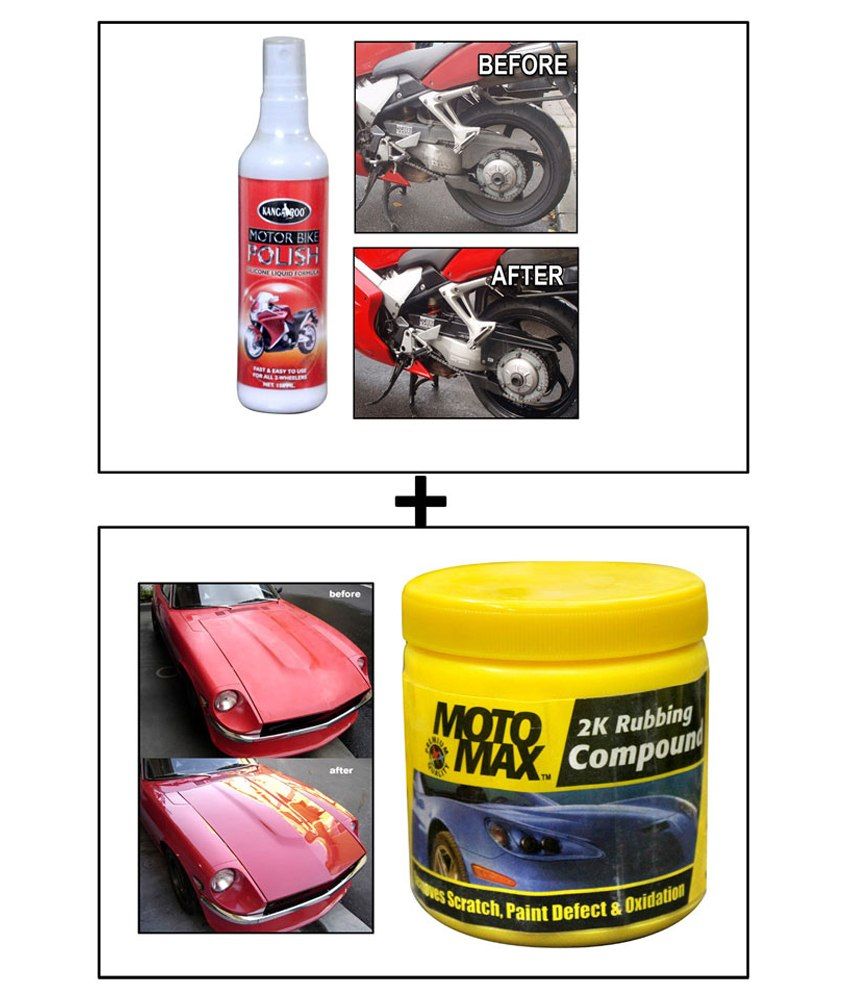 Kangaroo Motor Bike Spray 150 Ml + Moto Max 2k Car Rubbing Compund 200g