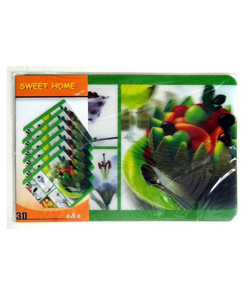 Katwa Classic Red & Orange Printed Pvc Set Of 6 Table Mats With 6