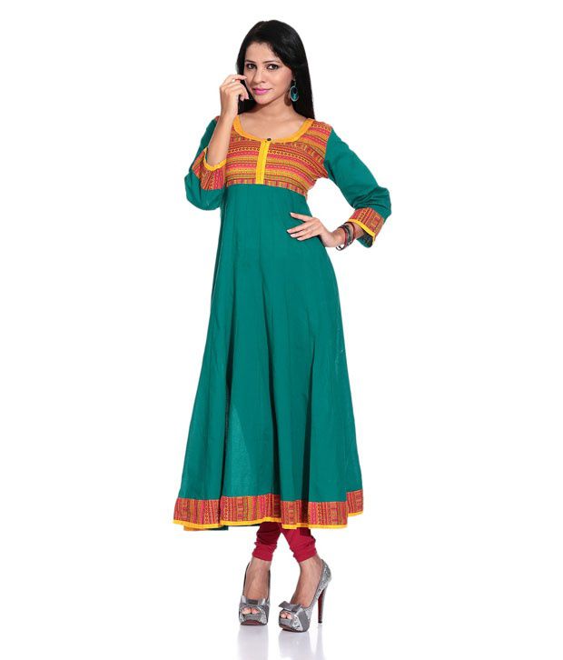 Inara Robes Green Cotton Straight Kurti - Buy Inara Robes Green Cotton ...